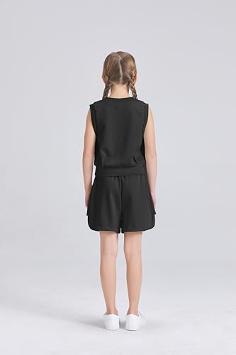 Image of Girls 2 Piece Outfits 2025 Trendy Clothes Summer Cute Sleeveless Tops Shorts Clothing Sets Activewear