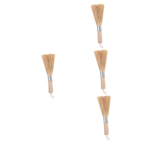 Unomor 4pcs Pot Brush Handle Clean Kitchen Brush Functional Sisal Brush Kitchen Sweeping Scrubber Scrubbing Wash Dish Stiff Handheld Fiber Wok Long for Brush Kitchen Iron