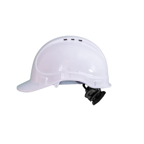 Irudek STILO 300V Blanco – Casco de Seguridad ventilado en ABS, Aislamiento eléctrico 1000 V c.a. / 1500 V c.c., arnés 6 Puntos con Ruleta, EN 397 / EN 50365, Talla 52-66 cm
