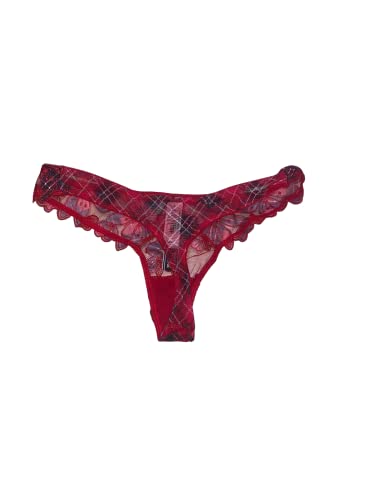 Victoria's Secret Very Sexy Embroidered Thong Panty Color Red Plaid New (X-Small) #TOP1