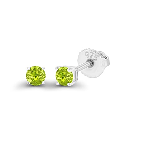 Decadence SSE8725W26D-3 925 Sterling Silver 3Mm Round Natural Green Peridot August Birthstone Screwback Stud Earrings thumb #1