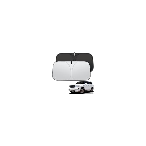 Zuooiec Car Windshield Sunshade for Nissan Patrol Y63 Y62 2010-2025 2026 | Foldable Reflective Sun Visor with Zipper Storage Bag | Blocks UV Rays & Heat