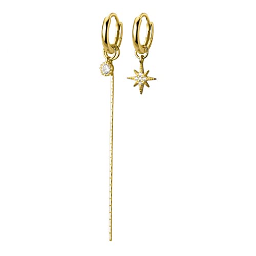 Boucles d'oreilles créoles flash diamant et étoile gland asymétrique