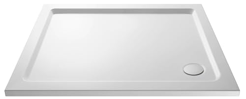 Balterley 1000 x 800 mm Rectangular Shower Tray Slimline Shower Trays Durable Stone Resin Base Trays for Bathroom Enclosure Cubicle Central Waste Rectangular Tray for Wetroom Showers (White)