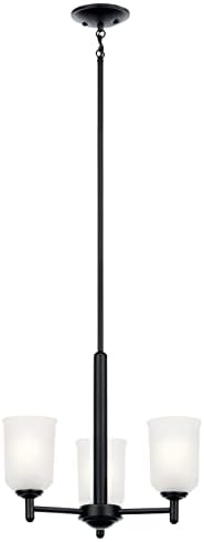 Miniatura 5 de Kichler, Shailene 43670BK - Lámpara de araña de 3 luces con cristal satinado grabado en color negro, 15.25 pulgadas