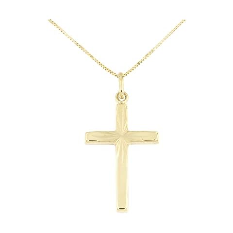 Lucchetta - 9ct Gold Small Brilliant Cross Pendant Necklace, 17.7in (45cm) Chain, Ladies Girls Real Gold Religion Necklaces - Made in Italy Cover