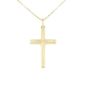 Stralende 9ct gouden kruis hanger ketting – elegant en tijdloos ontwerp, verstelbare 17,7 inch (45 cm) ketting, gemaakt in Italië, Goud