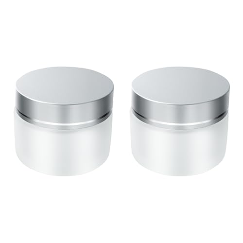 XNJIHWA 2PCS Pot Creme Vide 50ml Bouteille Verre Pot Vide Cosmetique Bocaux Dépoli Posté Conteneuravec Bouchon Intérieur et Couvercle,Argenté
