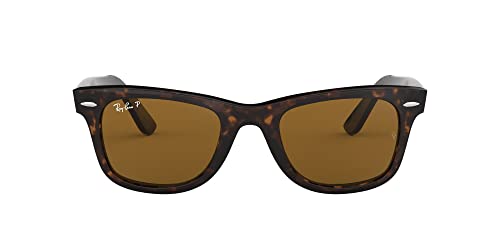 Ray-Ban RB2140 Original Wayfarer Polarized Square Sunglasses, Tortoise/Brown Polarized, 50 mm