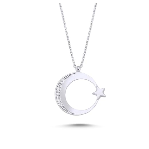 Generisch AY YILDIZ + Kette 925er Echt Silber Gümüs Ayyildiz Türkiye Türk Vatan Bayrak Anhänger Zirkonia Damenschmuck Geschenkidee Muttertag Freundin Geschenke für Damen Mädchen