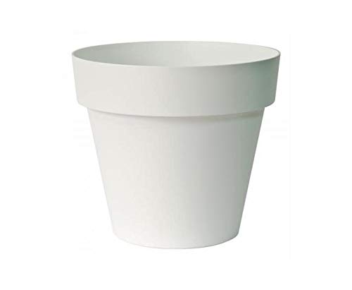 Maceta XL de color blanco, altura de 71 cm y diámetro de 80 cm.