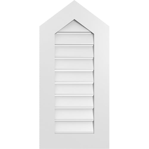 TrueCraft PVC Peaked Top Surface Mount Gable Vent, 16"W x 34"H Overall Frame Size, 9/12 Pitch: 1" x 3-1/2" Standard Trim Frame, Functional