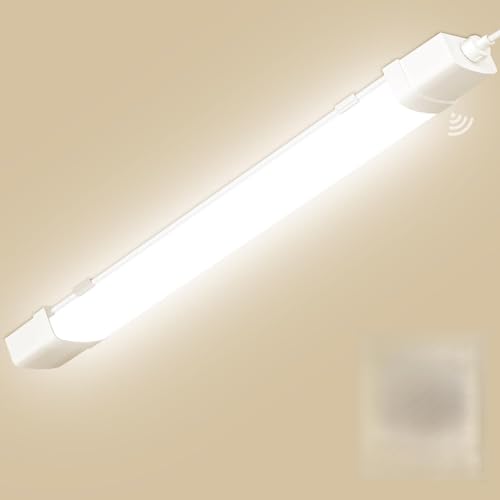 Litglobe Neon LED 115cm avec Detecteur Mouvement,40W 4000LM Tube Sensor Lampe,3000K Blanc chaud Reglette LED,IP65 Étanche Plafonnier Tube pour Garage Couloir...