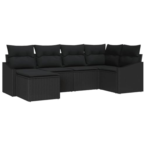 Ensemble mobilier Jardin 6 pcs Noir avec canapé modulable en résine tressée et Coussin, Fauteuil Assise Confortable en Aluminium pour terrasse Balcon Patio Piscine