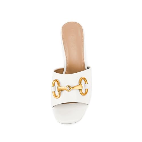 Image of Coutgo Womens Heeled Slides Sandals Square Open Toe Slip on Comfortable Kitten Block Low Heel Metal Chain Dressy Shoes