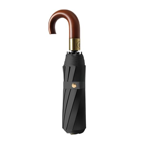 Luxurious Travel Folding Umbrella with Crook Real Wooden J H