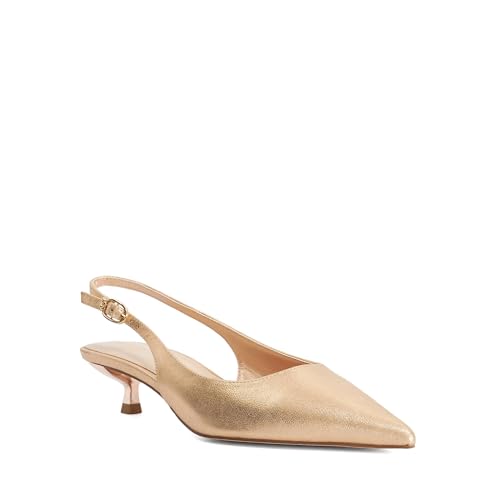 Image of Dune London Ladies CATALINAS Leather Kitten Heel Sling-Backs Size UK 7 Heeled Shoes Gold