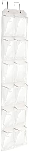 ESINGMILL Over the Door Shoe Organizer - Hanging Holder with 12 Large Clear Pockets and 2 Metal Hooks, Shoe Rack for Narrow Closet Door