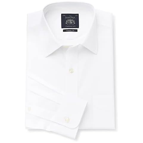 Savile Row Men's Formal Dress Shirt - Long Sleeve Classic Fit Plain Poplin, 17.5 inches Collar Single Cuff Standard, White Cover