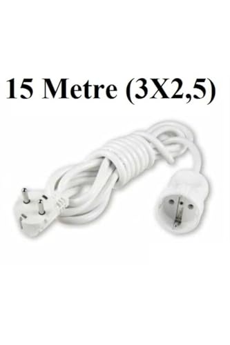 Beyaz Topraklı Uzatma Seyyar Kablosu 15 Metre Tekli Priz 3x2,5 Mm Seyyar Uzatma Kablosu