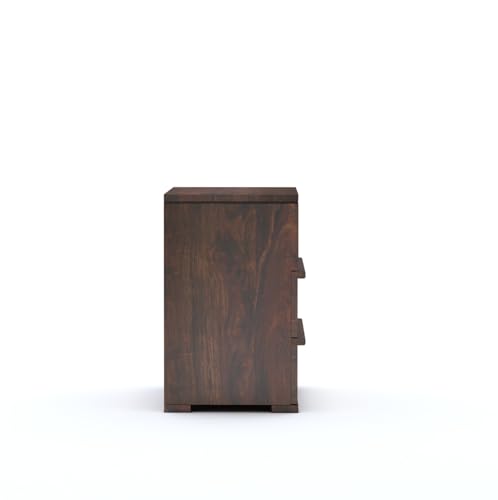 Image of Sheesham Wood Bedside Table with 2 Rattan Cane Drawer and Shelf Storage Nightstand | Multipurpose Wooden Sofa Side End Table Furniture for Bedroom, Living Room, Home, and Hotel (Walnut Finish)