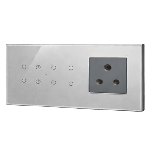 Image of Smarteefi WiFi Glass Touch Smart Switch Board| Toughened Glass | 8 Ports (7 Switch + 1 Socket), Guaranteed Schedules| Compatible with Alexa, Google Home (Grey, TS81-6M-220mmx90mmx40mm)