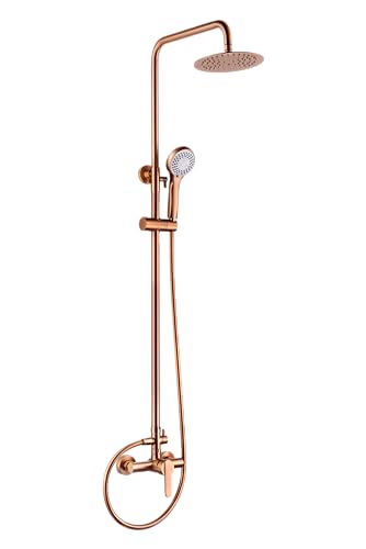 MICE - Columna de ducha extensible 88-125 CM - Kit de ducha - Monomando de Barra de ducha con Rociador alcachofa Felxo Oro Rosa Cepillado BDR001/ORC