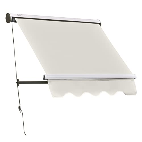 Outsunny 4' Arm Manual Retractable Sun Shade Patio Window Awning with Large Shade Area & Smooth Opening Crank, Beige