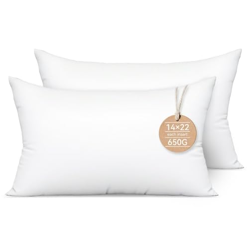 Lysunia 14x22 Lumbar Pillow Inserts 2-Pack for Sofa Polyester Fill