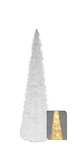 Pyramide LED blanche - 60 cm - Avec neige artificielle - Cône avec minuterie - Décoration d'hiver de Noël
