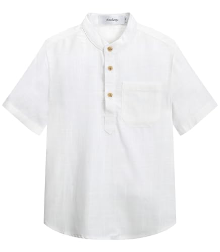 Toddler Boys Short Long Sleeve Cotton Linen Shirt, Top Tee Classic Henley Shirt Spring Summer Clothes Solid Soft