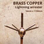 Image of Brass Copper Lightning Arrester 5 /8' diameter and 1 m in length with 5 spikes and base plate 9x9 cm for Home and Building Protection Radius Coverage 3 m