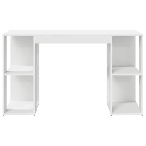Bureau informatique blanc 130x50 cm avec étagères de rangement intégrées