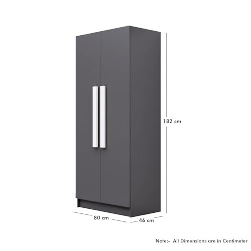Image of Bniture 2 Door Wooden Wardrobe for Bedroom | Almirah for Clothes with 4 Shelves, Engineered Wood Wardrobe for Clothes | Cupboard for Bedroom (46D x 80W x 182H CM) | 3 Years Warranty (Slate Grey)