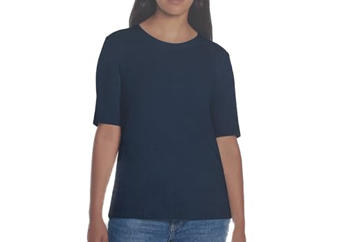 Orvis Women's Scoop Neck Pima Cotton Elbow Sleeve Top (US, Alpha, Large, Regular, Regular, Navy)