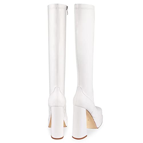 Image of wetkiss Classic Platform Knee High Boots Go Go Boots | Chunky Heel, Hallowee, Stretch Fabric, Square Toe, Good Gifts, Cosplay Custume, Festival,Versatile