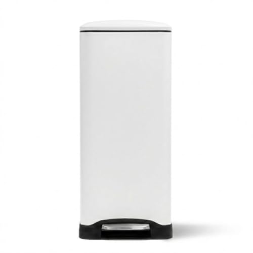 Image of Home Zone Living 13 Gallon Slim Kitchen Trash Can with Dual Compartments for Recycling, Stainless Steel, White, 50 Liters Total
