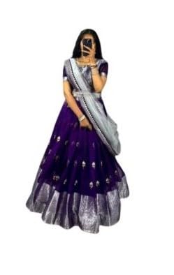 Butter Buds Designer Organza Weaving Fully Stitched Lehenga Choli with Beautiful Embroidery Work Function and Festival celebration Wear 4 Style in One Lehenga (Ghaghra Cholis) - Free Size