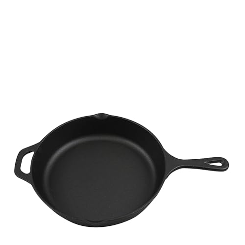 Image of 12-Inch Cast Iron Skillet, Pre-Seasoned Cast-Iron Frying Pan with Teardrop Handle - Oven, Stovetop, Grill & Campfire Use Durable, Non-Toxic, Even-Heating Cookware - Black