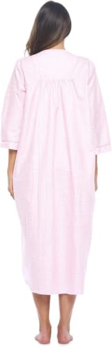 Image of Casual Nights Women's Zip Front Woven House Dress | 3 /4 Sleeves Housecoat Long Duster Lounger