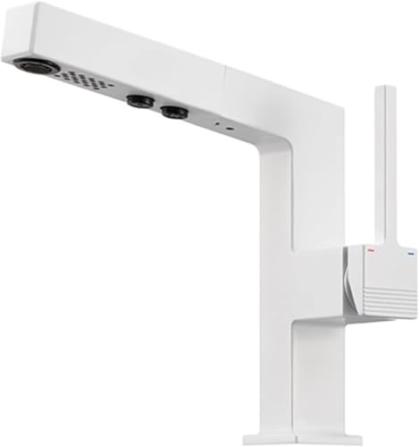 Grifo de lavabo con ducha extraíble gris para baño mezclador monomando latón agua caliente LWX