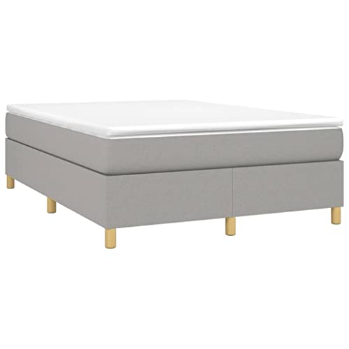 vidaXL Estructura de Cama con Somier, Somier de Matrimonio de Listones, Base de Cama Tapizada, Mueble para Dormitorio Hogar, Tela Gris Claro 140x200 cm