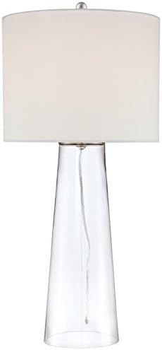360 Lighting Marcus Modern Table Lamp 30″ Tall Clear Glass Tapered Column White Drum Shade for Bedroom Living Room House Bedside Nightstand Home Office Entryway Family