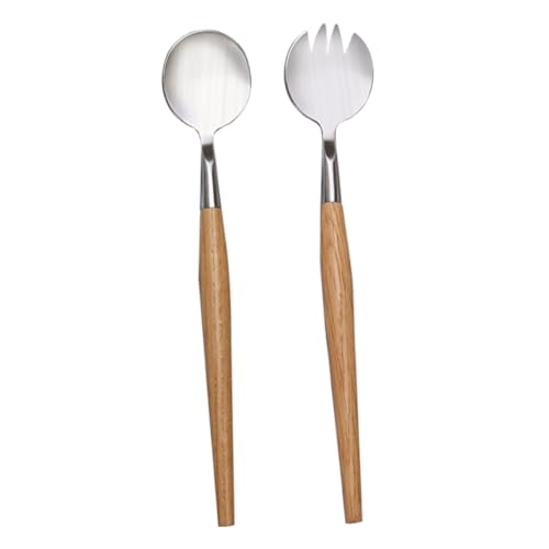 OFFSCH Dinner Fork Spoon Set Salad Servers Stainless Steel Forks Wooden Handles Lunch Box Cutlery Kit