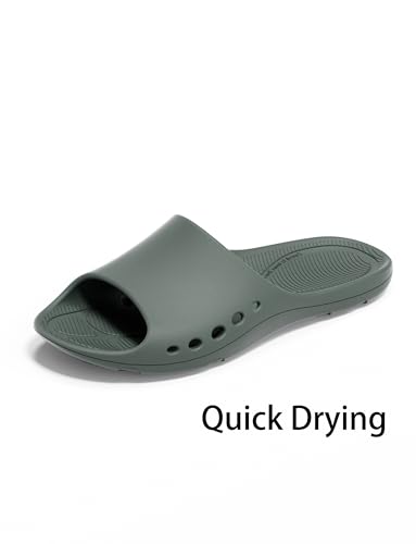 Image of KENROLL KW211 Non Slip Shower Slides, Thin Flat EVA Slippers | 7 drainage holes (5 side+2 bottom), rubber anti-slip patches, lightweight, for pool beach dorm gym, unisex, barefoot feel