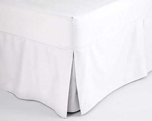 Rohi Percale Fitted Valance Sheet Double – 40 cm Pleated Valance Drop – Easy Care Double Fitted Sheet – Pleated – Fit over Mattress & Down to the Floor (Double, White)