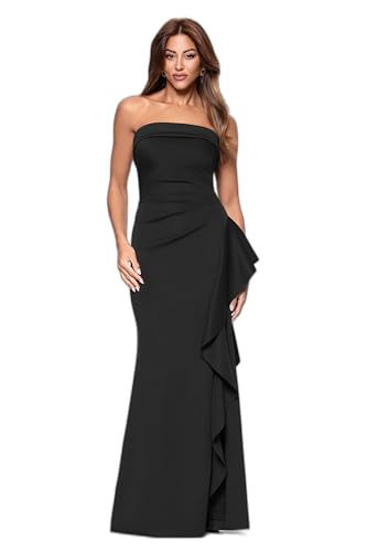 Xscape Women's Long Scuba Tech Strapless Ruffle Dress