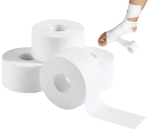 Cinta Deportiva,2.5cm Sport Tape,4 unidades Cinta Deportiva Blanca,Cinta Adhesiva Deportiva,Cinta Deportiva Rasgable,Venda Cohesiva,Vendaje Autoadhesivo,pour Balonmano Fútbol Voleibol Escalada