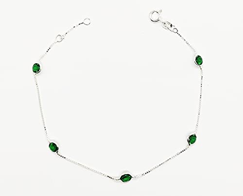 PULSEIRA FEMININA COM PEDRAS ZIRCONIAS COLORIDAS - PRATA 925 - JROMERO ARTIGOS COR:VERDE ESMERALDA