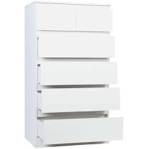 White Tall Dresser for Bedroom, Drawer Chest Storage Cabinets Dressers White Dresser, Bedroom Dresser & Chests of Drawers, Tall Dresser with 6 Wood Drawers, Large Wood Dresser White